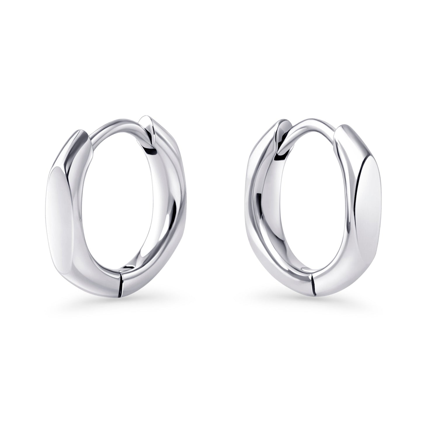 Waterproof silver stainless steel small signet huggie earrings MIAJWL boucles d'oreilles dormeuses petit signet acier inoxydable argent à l'épreuve de l'eau Mia Bijoux
