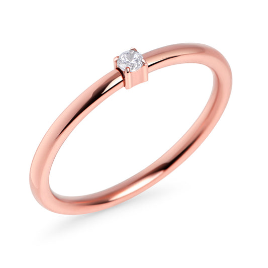 Bague promesse engagement or rose avec pierre zircon cubique femmes acier inoxydable MIA