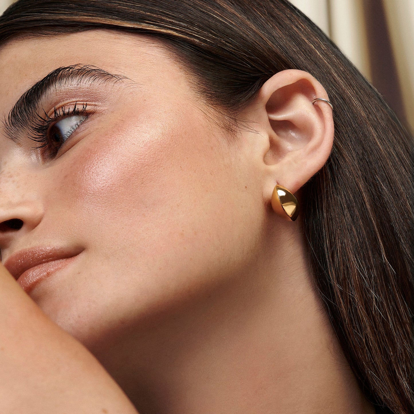 Stainless steel trendy puffy half moon earrings boucles d_oreilles anneaux acier inoxydable demi lune bombée MIAJWL