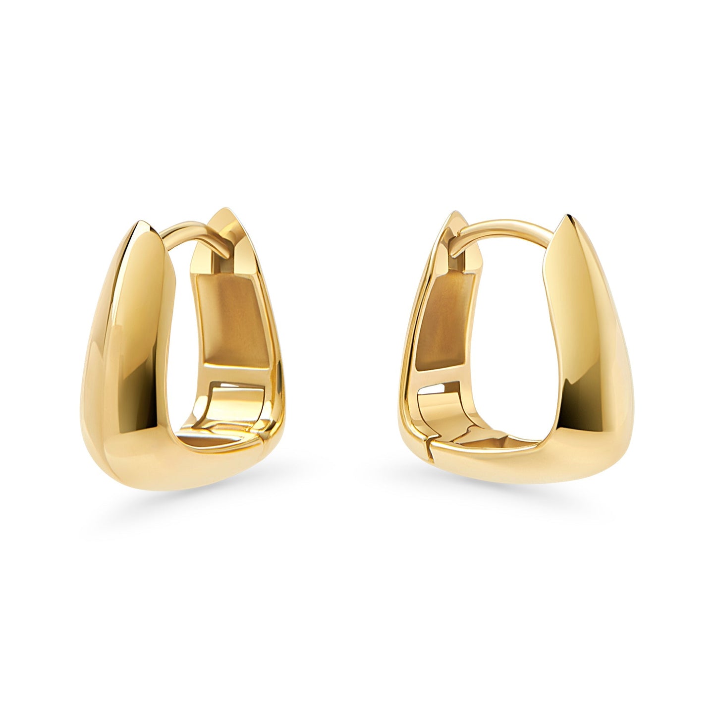 Hypoallergenic gold stainless steel triangle huggie earrings MIAJWL boucles d'oreilles dormeuses triangle acier inoxydable or sans risque d'allergie Mia Bijoux
