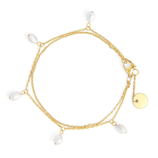 Gold stainless steel dangling real freshwater pearls bracelet safe for skin MIAJWL