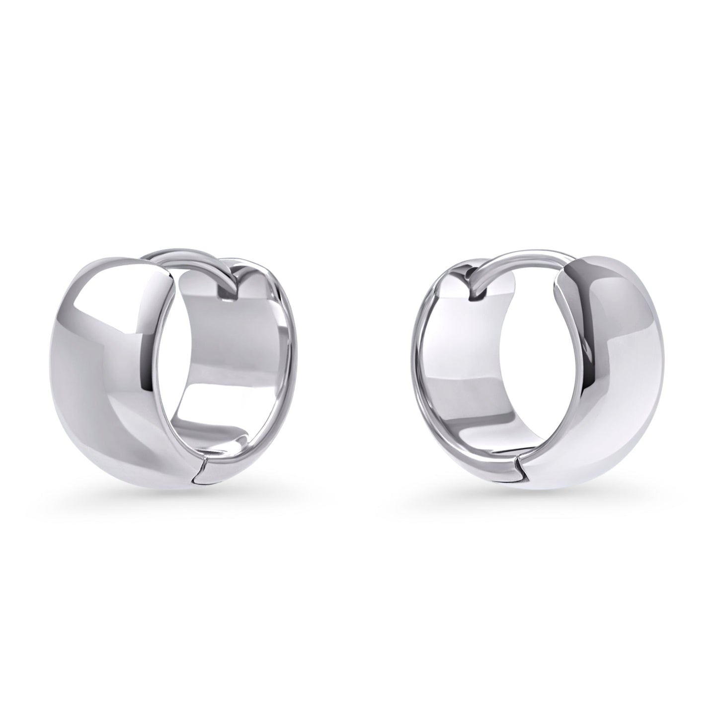 Safe for sensitive skin silver stainless steel wide hopp huggie earrings MIAJWL boucles d'oreilles petites larges acier inoxydable argent sans danger peau sensibe Mia Bijoux