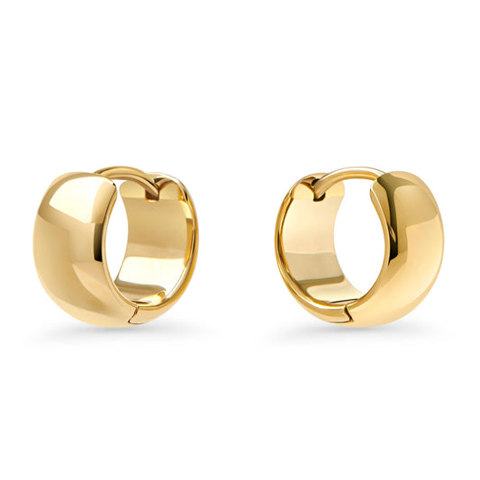 No allergy gold stainless steel wide hoop huggie earrings MIAJWL boucles d'oreilles petites larges acier inoxydable doré aucune allergie Mia Bijoux 