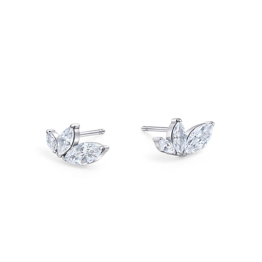 Three leaves stones silver waterproof stainless steel stud earrings MIAJWL Boucles d'oreilles fixes 3 pierres acier inoxydable argent à l'épreuve de l'eau Mia Bijoux