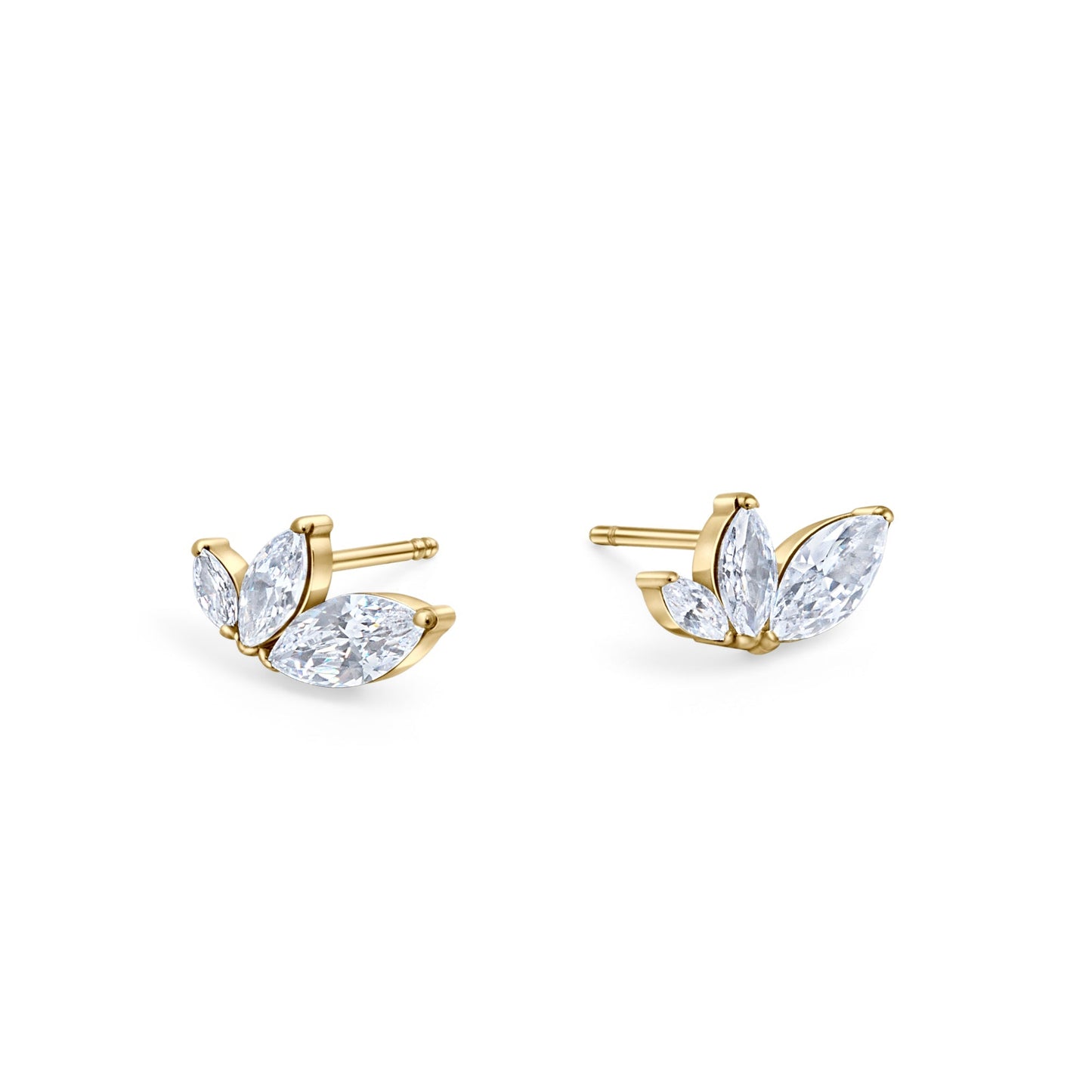 Three Leaves Diamond Stud Stainless Steel Hypoallergenic Gold Non Toxic Mia Jewlwey