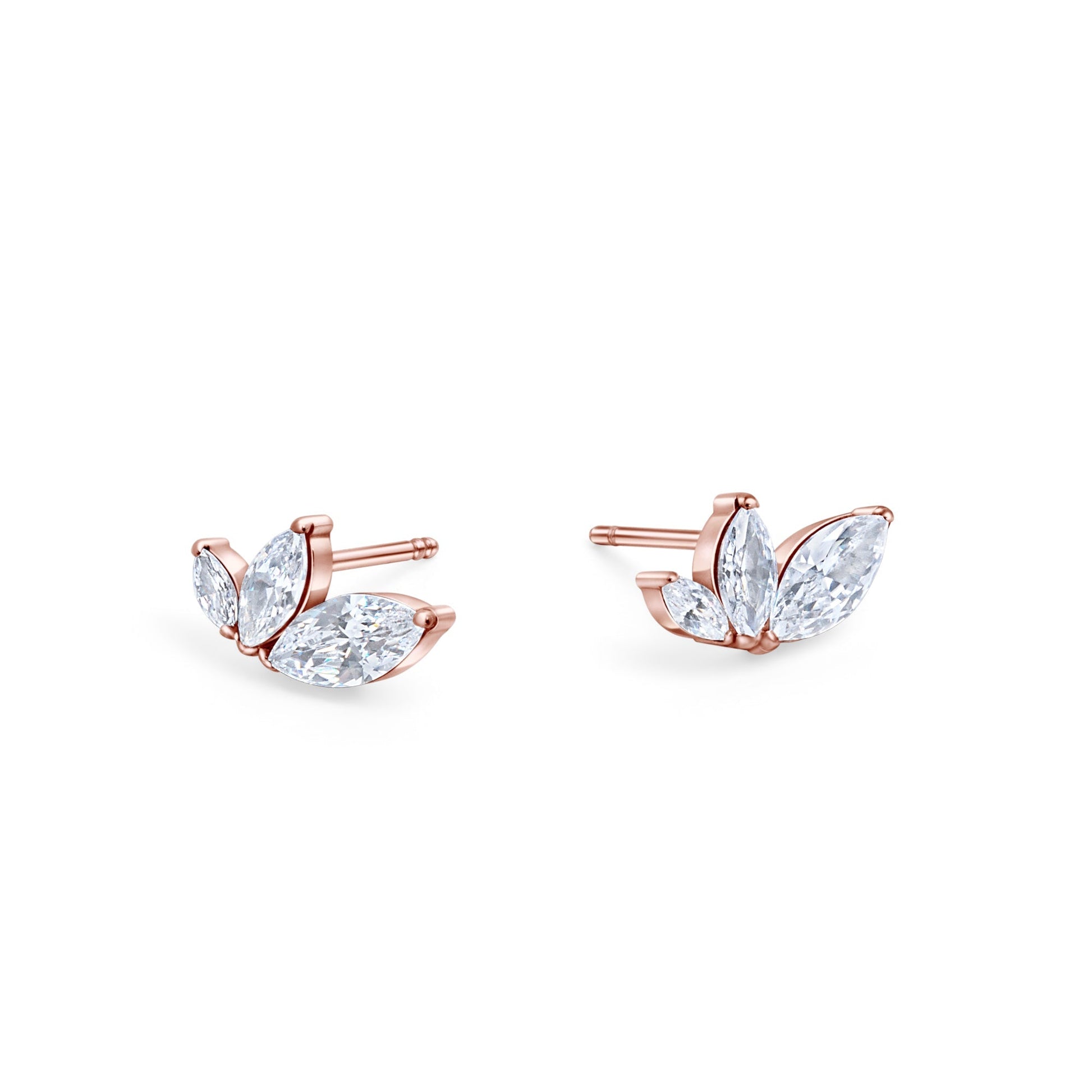 Boucles d'oreilles en diamant à trois feuilles en acier inoxydable hypoallergéniques doré rose non toxiques et confortables Mia Bijoux