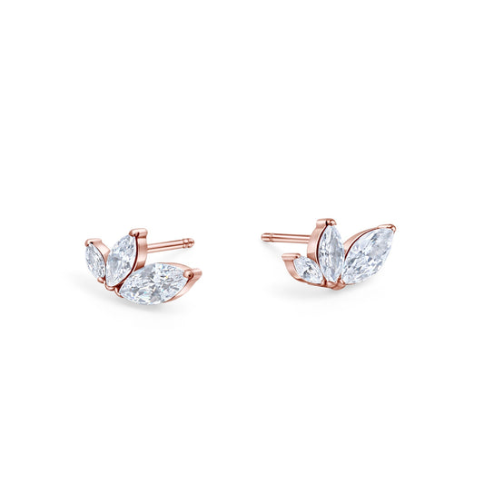 Boucles d'oreilles en diamant à trois feuilles en acier inoxydable hypoallergéniques doré rose non toxiques et confortables Mia Bijoux