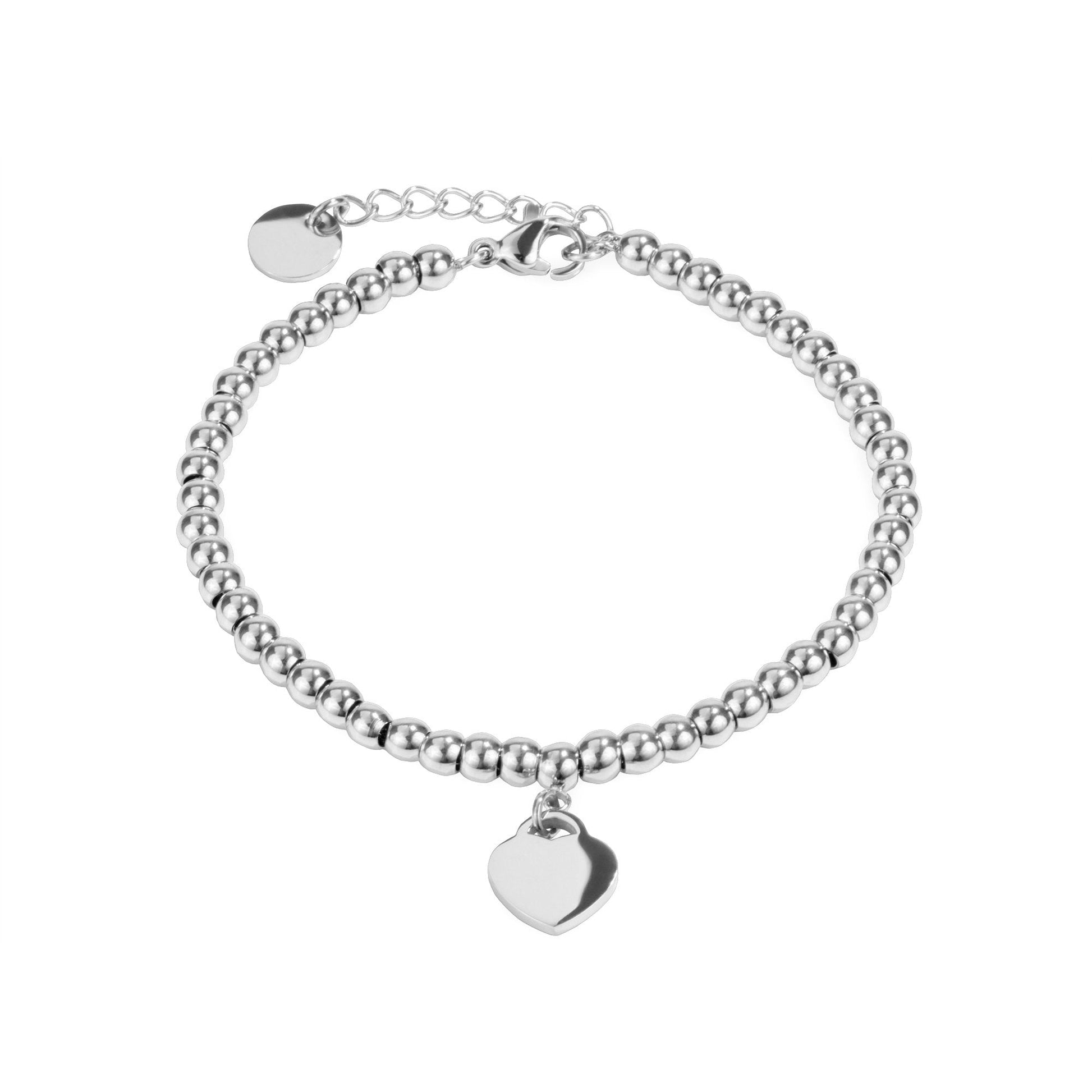 allergy free small heart charm silvert stainless steel beads bracelet classique à billes breloque coeur acier inoxydable argent aucune allergie MIAJWL 