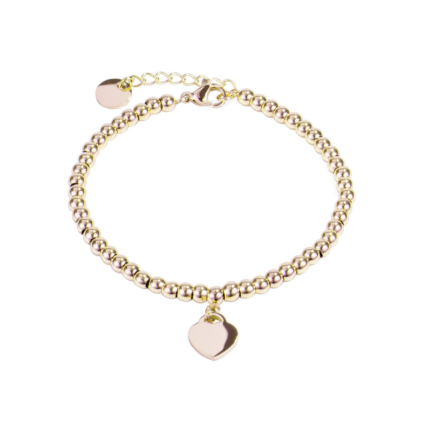allergy free cute heart charm gold stainless steel beads bracelet classique à billes breloque coeur acier inoxydable doré aucune risque allergie MIAJWL