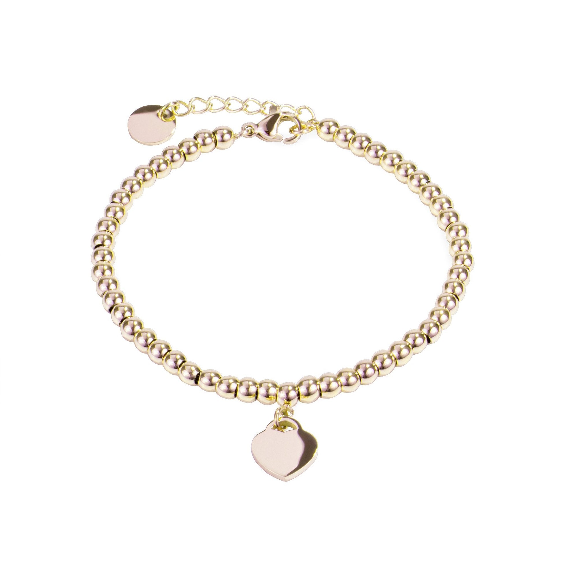 allergy free cute heart charm gold stainless steel beads bracelet classique à billes breloque coeur acier inoxydable doré aucune risque allergie MIAJWL