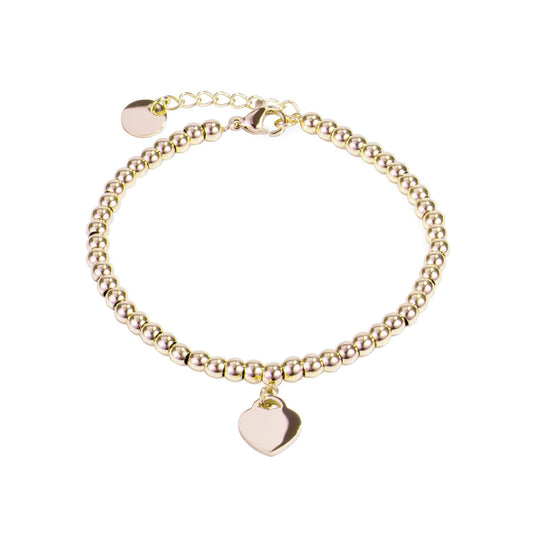 allergy free cute heart charm gold stainless steel beads bracelet classique à billes breloque coeur acier inoxydable doré aucune risque allergie MIAJWL