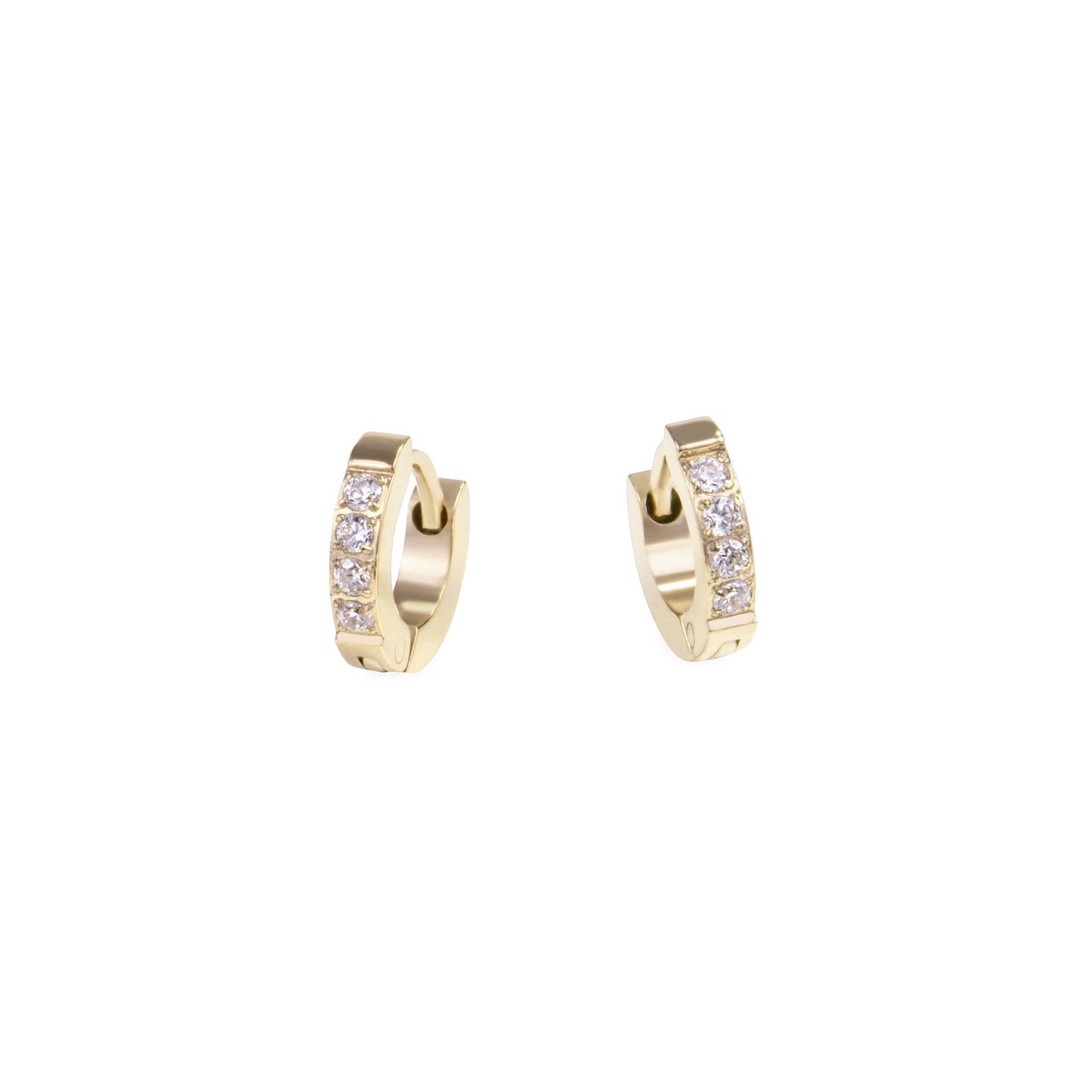 essential allergy free xs gold stainless steel half eternity huggie earrings with stones MIAJWL Petites boucles d'oreilles dormeuses semi éternité essentielles avec pierres acier inoxydable or aucune allergie Mia Bijoux