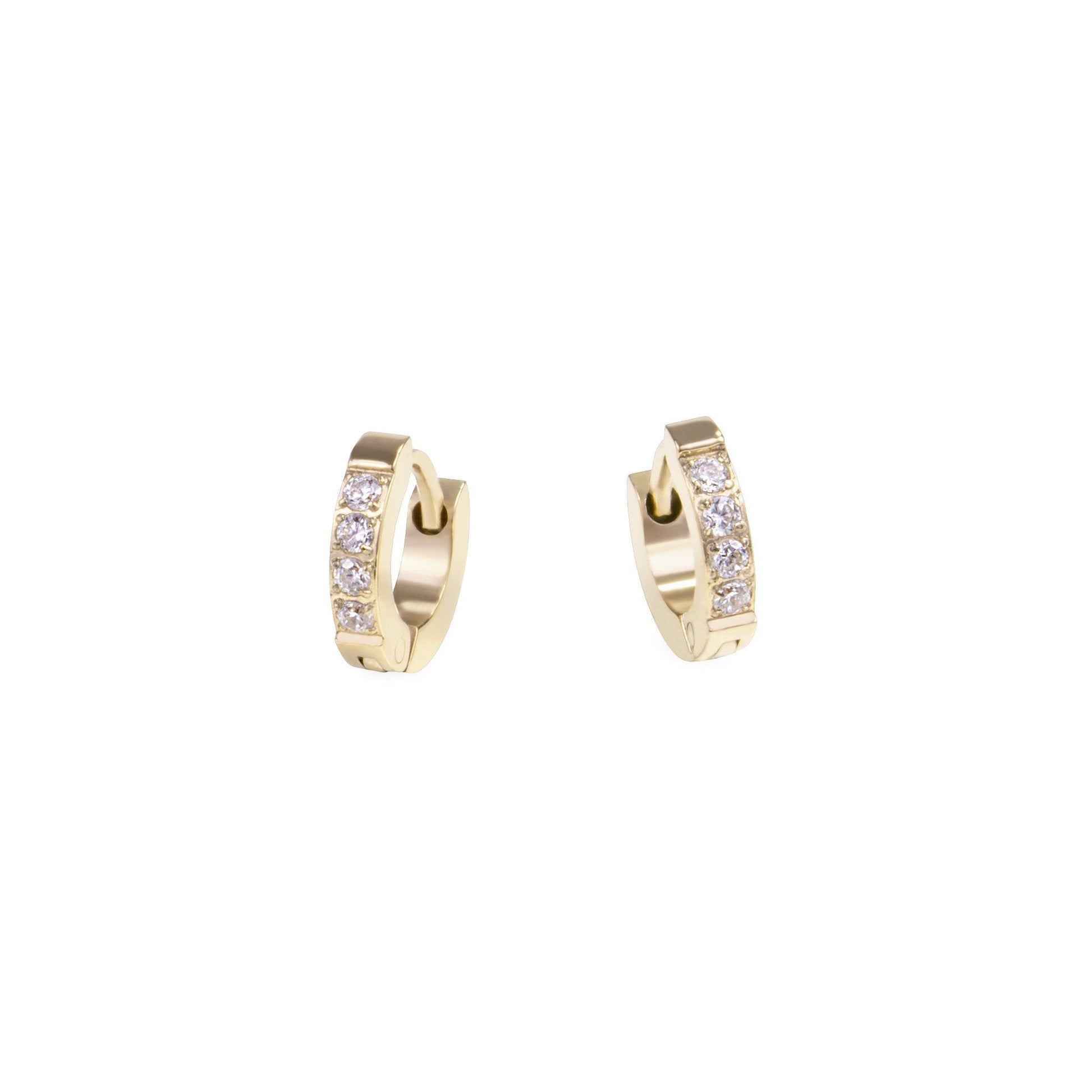 essential allergy free xs gold stainless steel half eternity huggie earrings with stones MIAJWL Petites boucles d'oreilles dormeuses semi éternité essentielles avec pierres acier inoxydable or aucune allergie Mia Bijoux