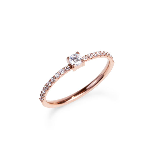 best safe for skin rosegold stainless steel half eternity engagement ring for women MIAJWL Meilleure bague engagement semi-éternité acier inoxydable doré rose sécuritaire pour la peau pour femmes Mia Bijoux