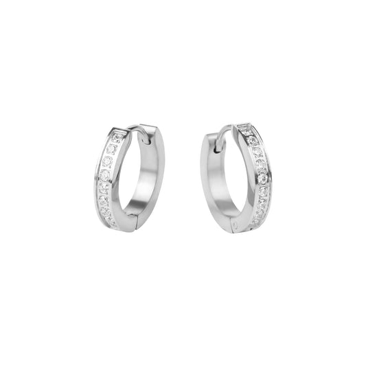 Stainless Steel Pavé Hoop Huggie Earrings with set stones T121E011AR