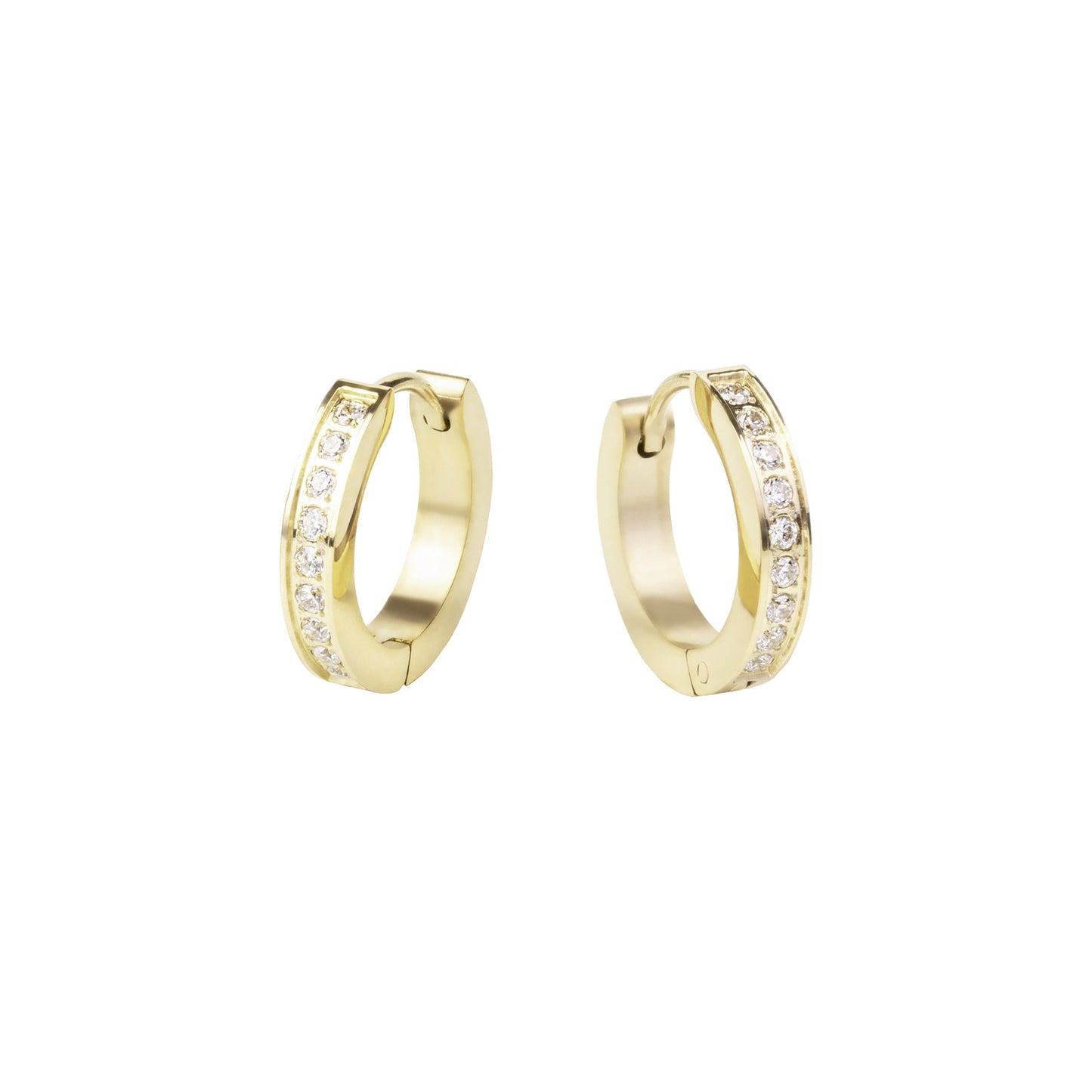 Stainless Steel Pavé Gold Hoop Huggie Earrings with set stones T121E011DO