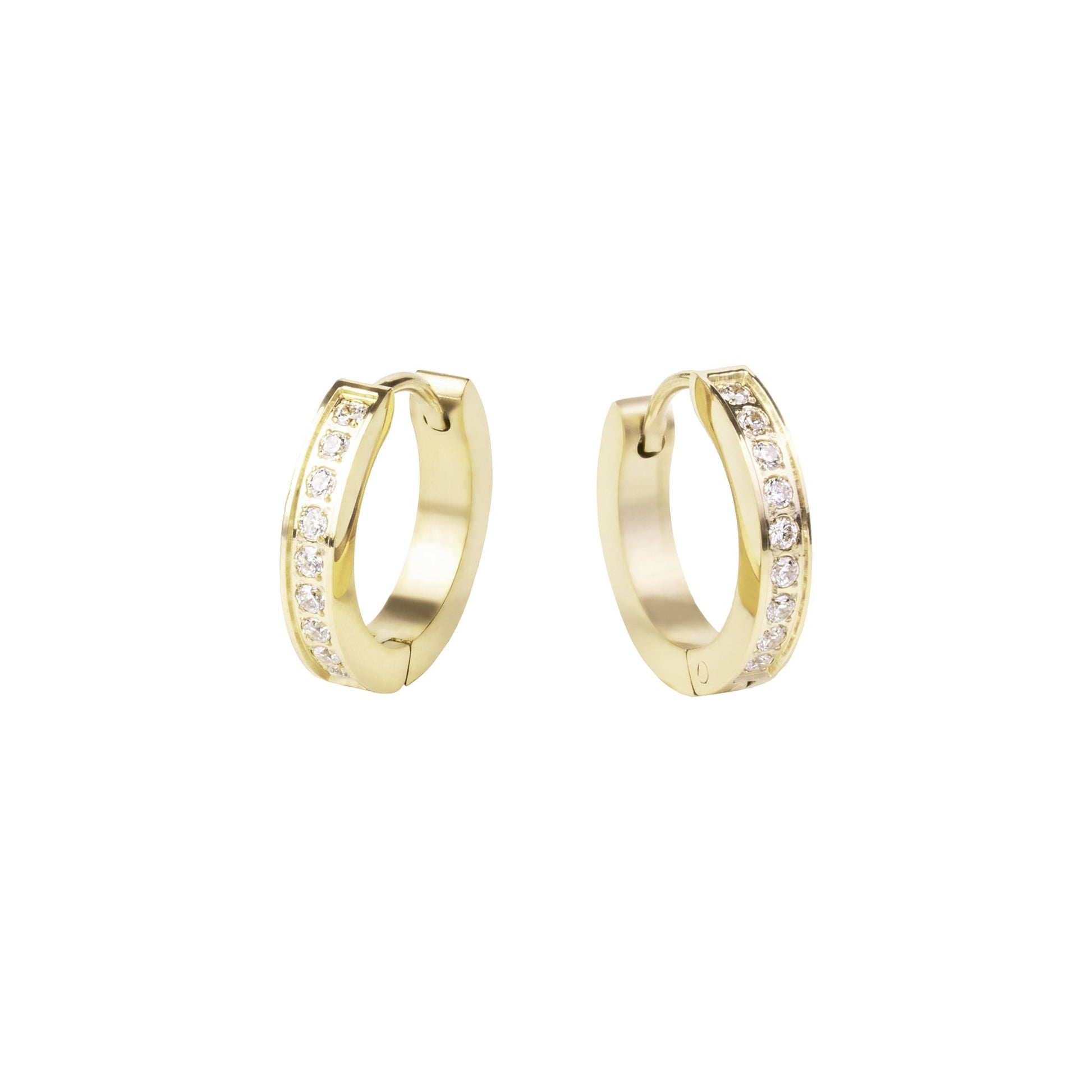 Stainless Steel Pavé Gold Hoop Huggie Earrings with set stones T121E011DO