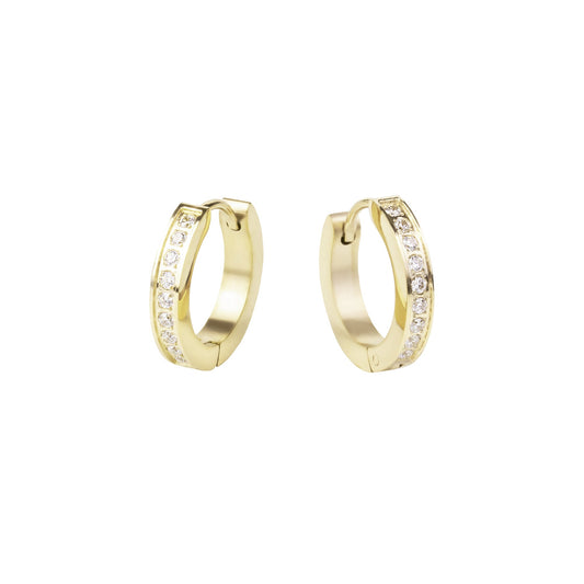 Stainless Steel Pavé Gold Hoop Huggie Earrings with set stones T121E011DO