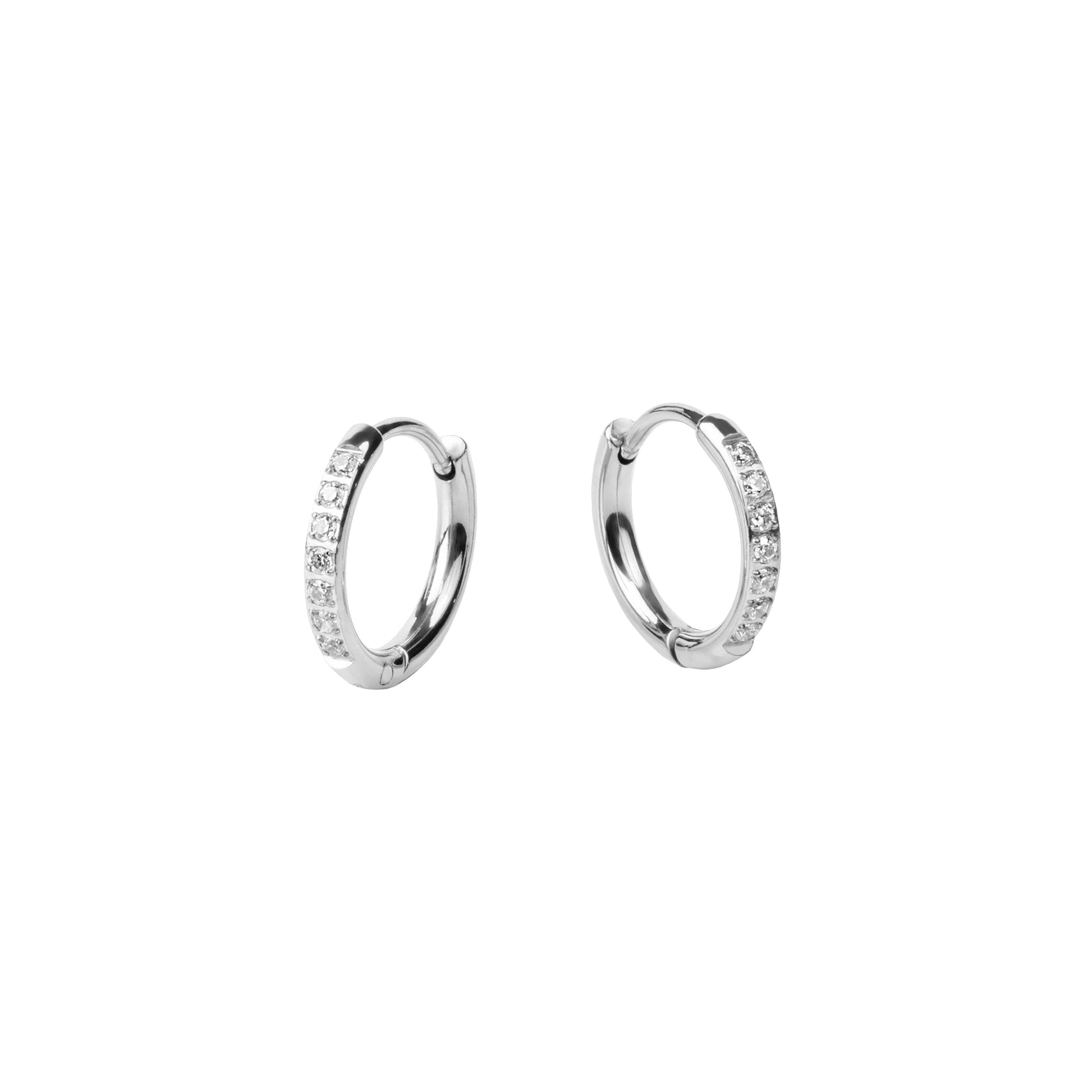 Stainless Steel Stacks Hoop Huggie Earrings with set stones T121E013AR
