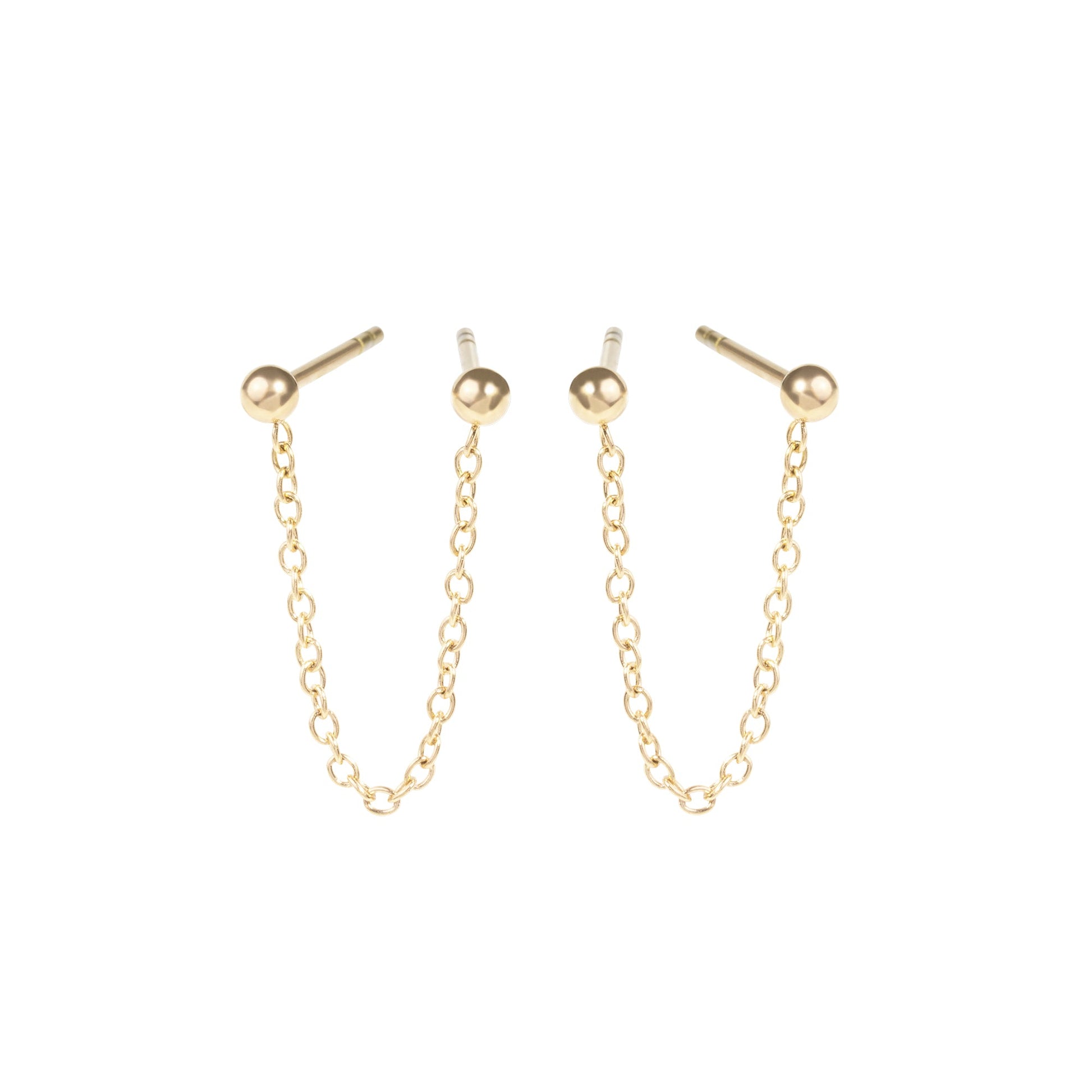 Boucles d'oreilles fixes doubles avec chaine en acier inoxydable faites pour durer MIA