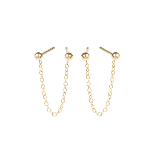 Boucles d'oreilles fixes doubles avec chaine en acier inoxydable faites pour durer MIA