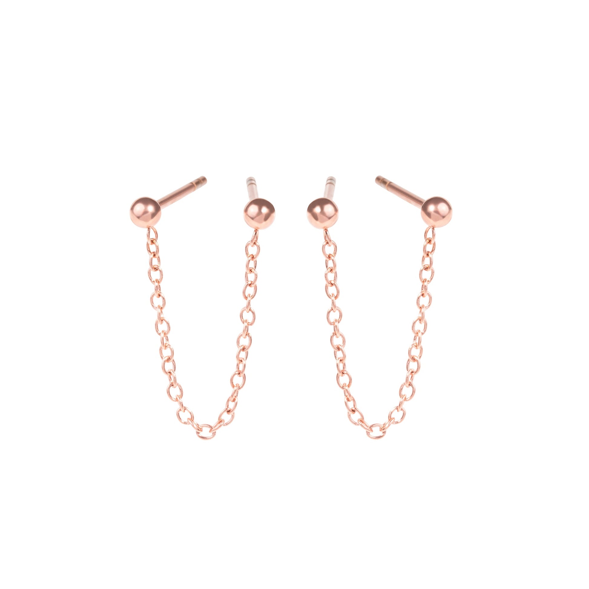 Double stud earrings with chain made to last stainless steel MIA