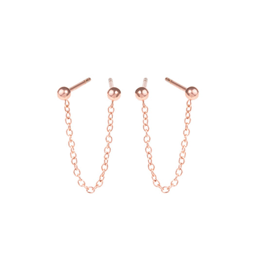 Double stud earrings with chain made to last stainless steel MIA