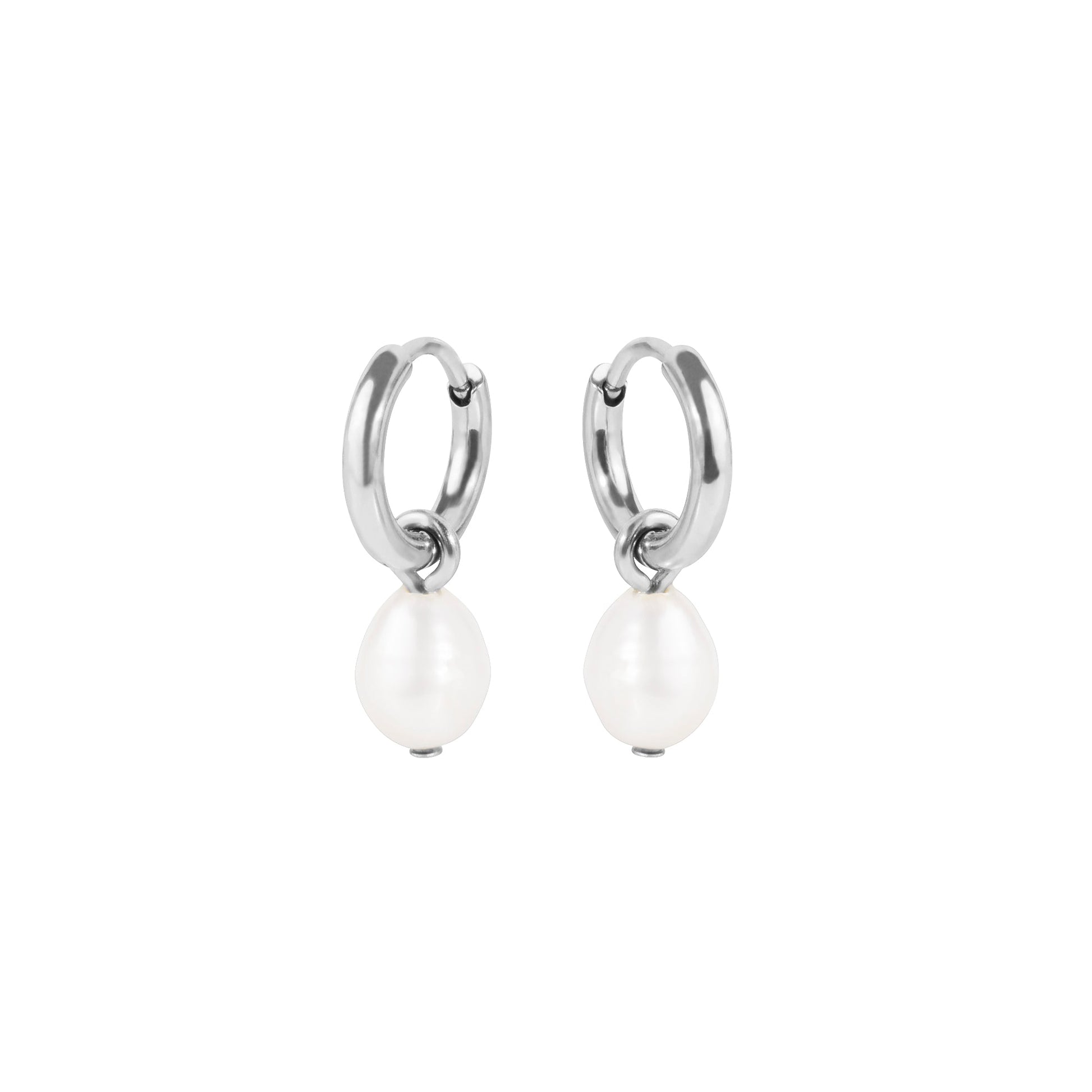 Stainless steel pearl hoop earrings huggies hypoallergenic MIA