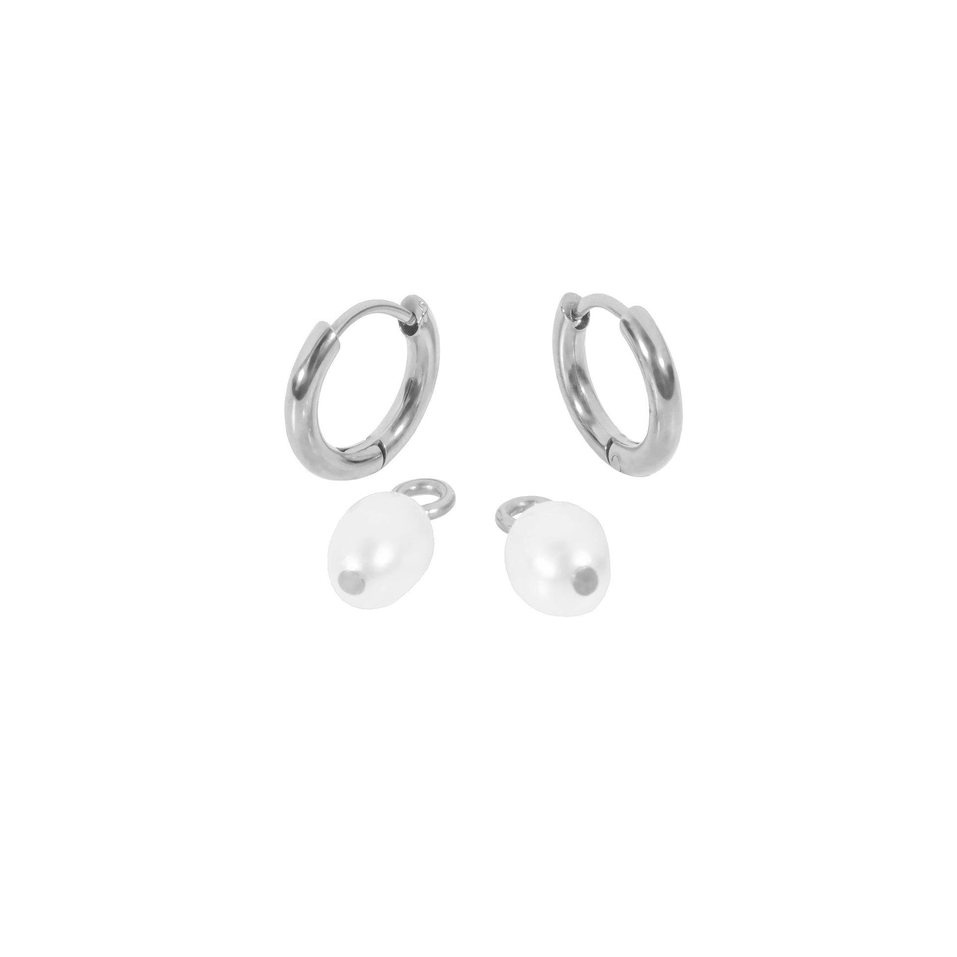 Stainless steel pearl hoop earrings huggies hypoallergenic MIA