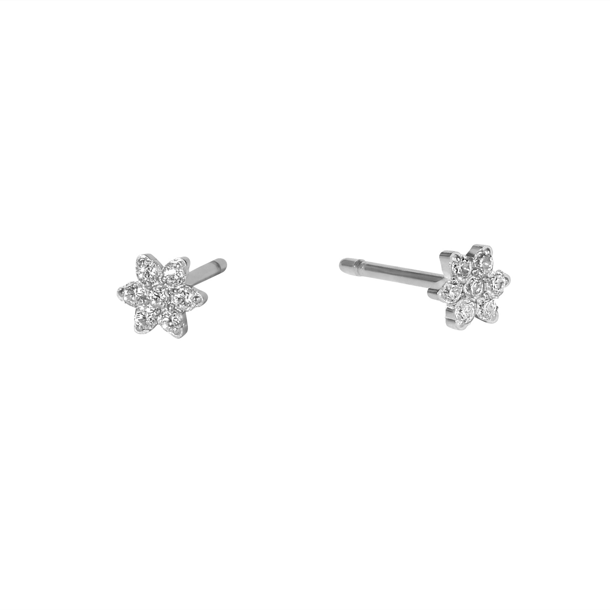 Silver flower stud earrings with stones waterproof jewelry stainless steel MIA
