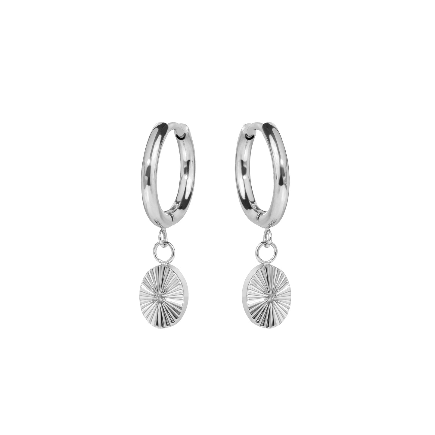 Boucles d'oreilles anneaux confortables avec pendentif soleil argent acier inoxydable MIA