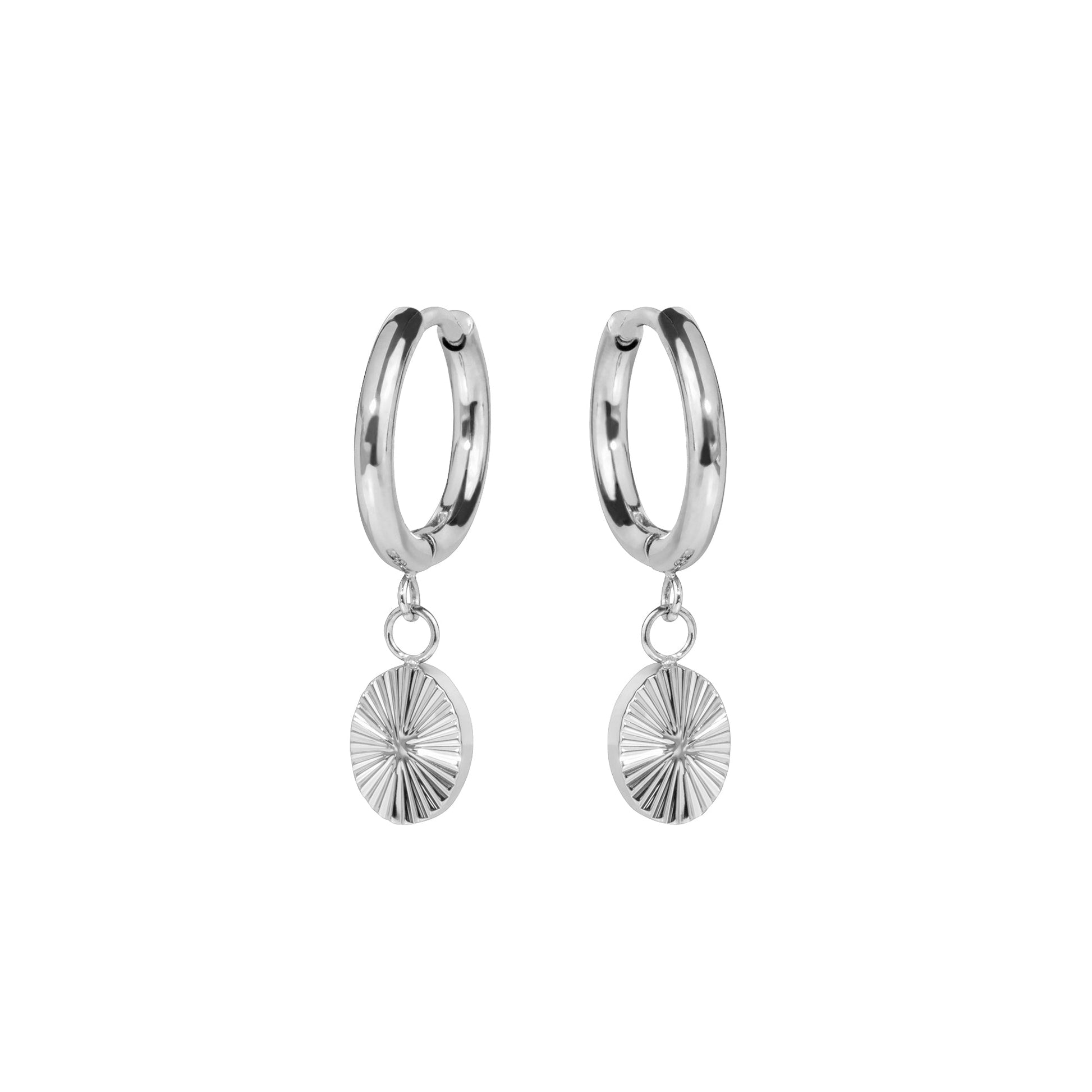 Boucles d'oreilles anneaux confortables avec pendentif soleil argent acier inoxydable MIA