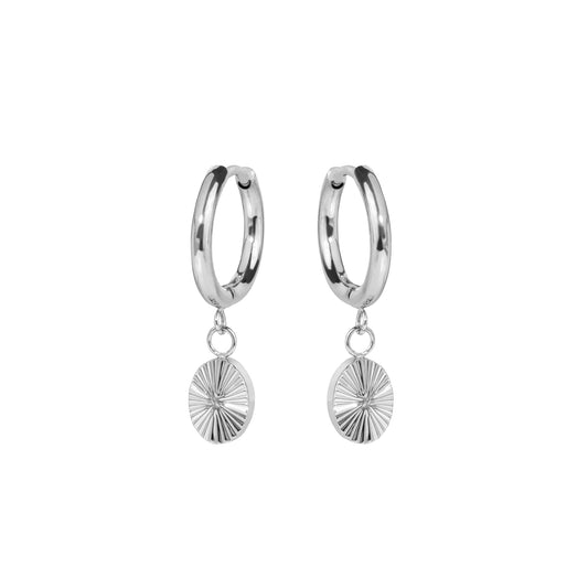 Boucles d'oreilles anneaux confortables avec pendentif soleil argent acier inoxydable MIA