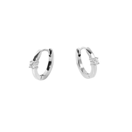 Silver huggie earrings cubic stone Boucles d'oreilles dormeuses pierre cubique argent