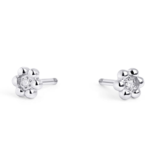 Small flower stud earrings with stone hypoallergenic stainless steel with back screw boucles d'oreilles petites fleurs papillon vis enfant MIA
