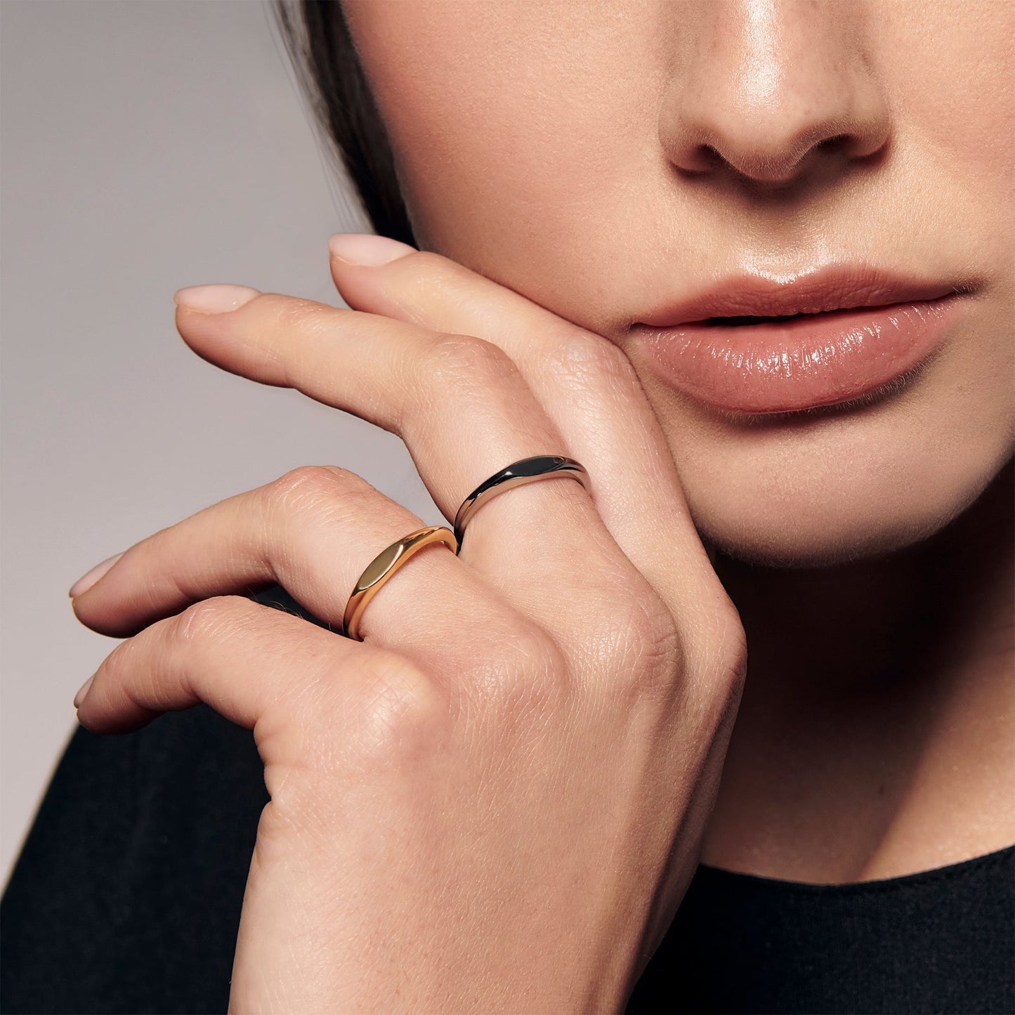 Thin oval stainless steel signet rings bagues acier inoxydable signet oval mince MIAJWL