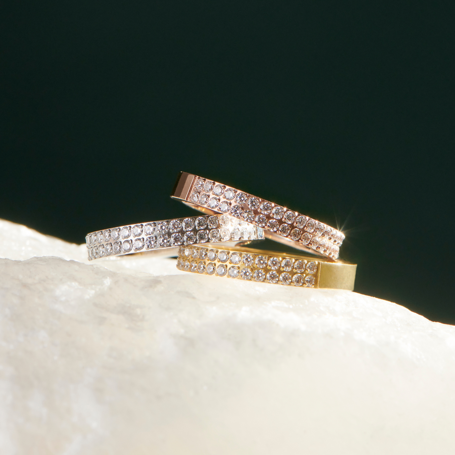 2 rows half eternity ring with stones stainless steel bague 2 rangs pierres acier inoxydable durable mia bijoux