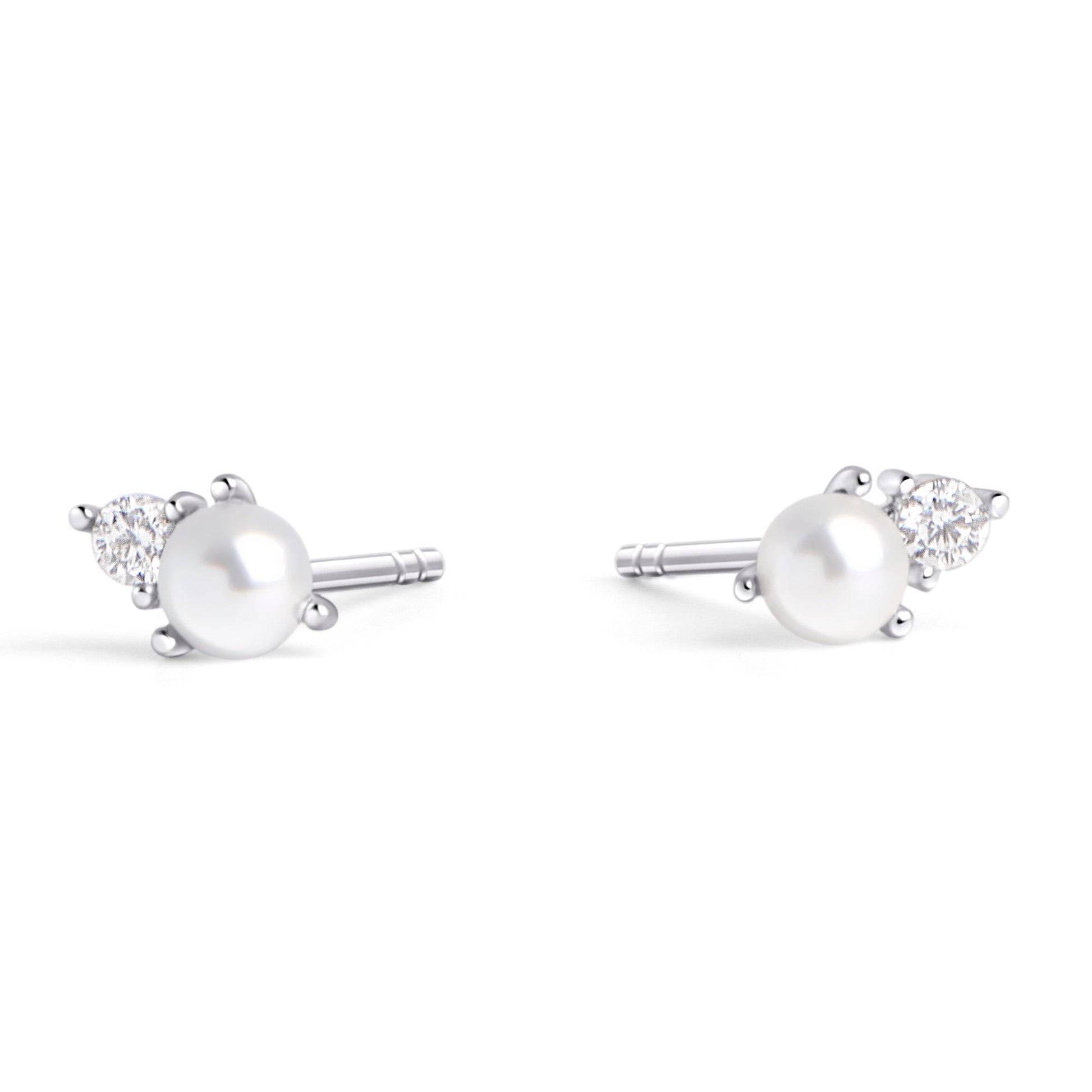 Tiny pearl and cz stone stainless steel stud earrings for sensible skin MIAJWL Boucles d'oreilles fixes délicates perle et zircon acier inoxydable aucune allergie Mia Bijoux