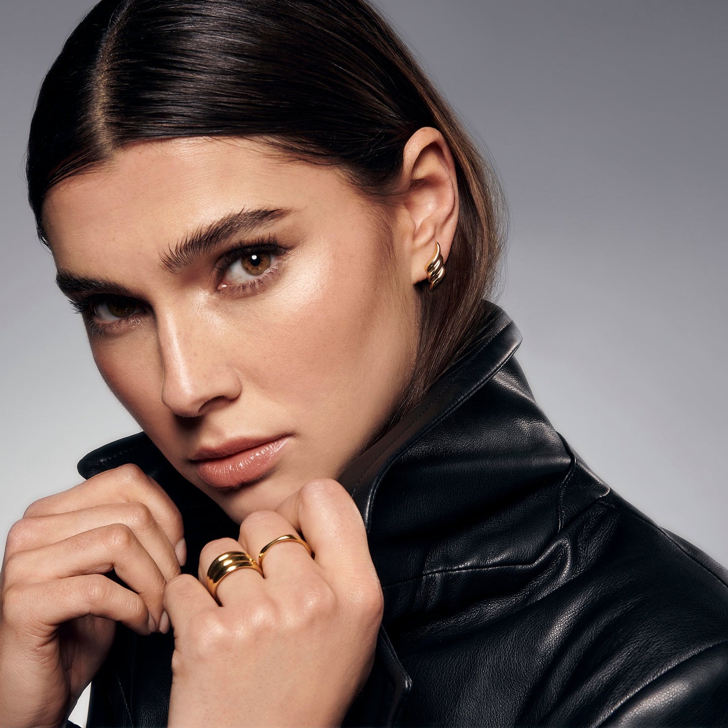 Triple wave stainless steel stud earrings and trendy rings boucle d'oreilles fixes 3 vagues et bagues tendance acier inoxydable MIAJWL