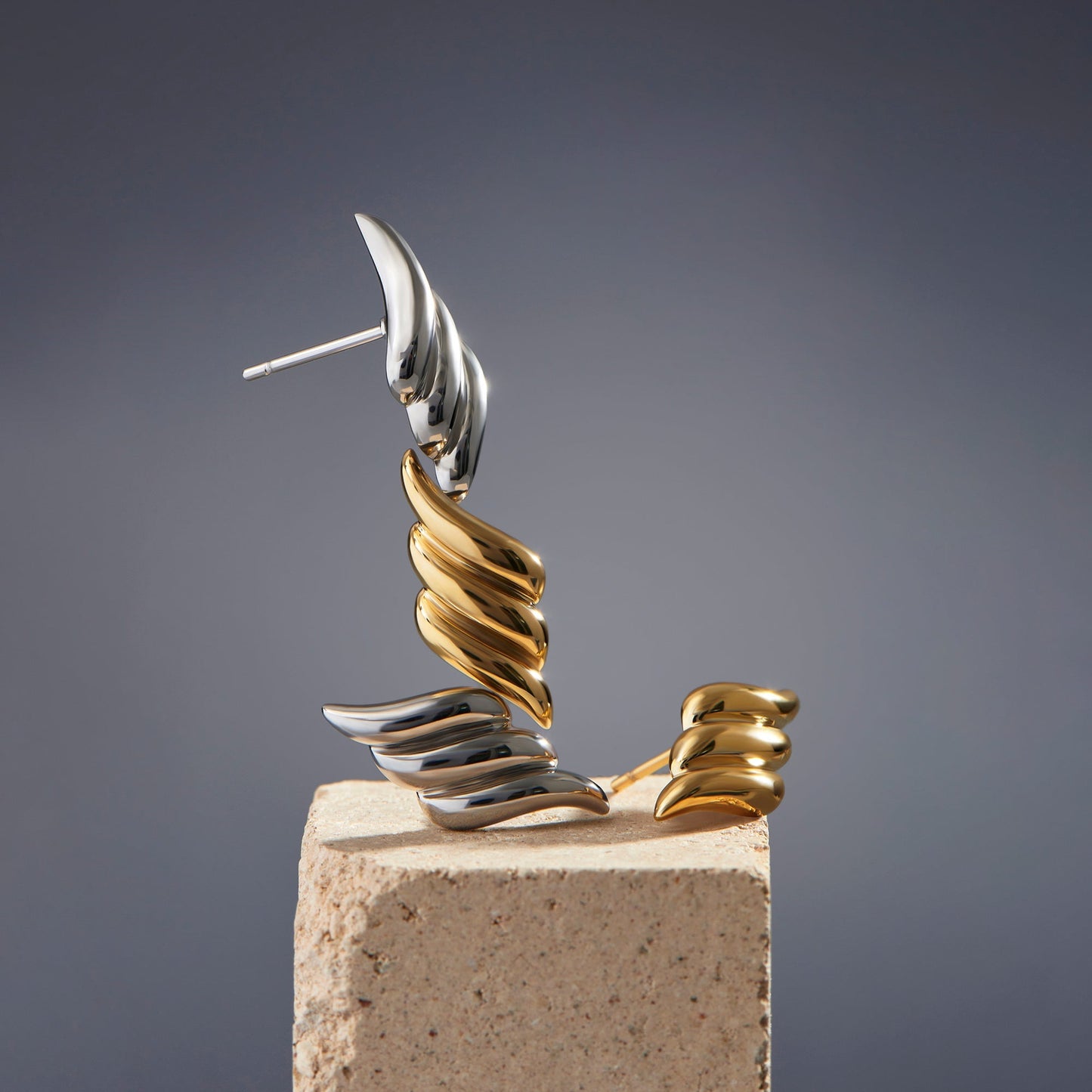 Boucles d'oreilles fixes triple vagues ailes acier inoxydable aucune allergie peau sensible Mia Bijoux