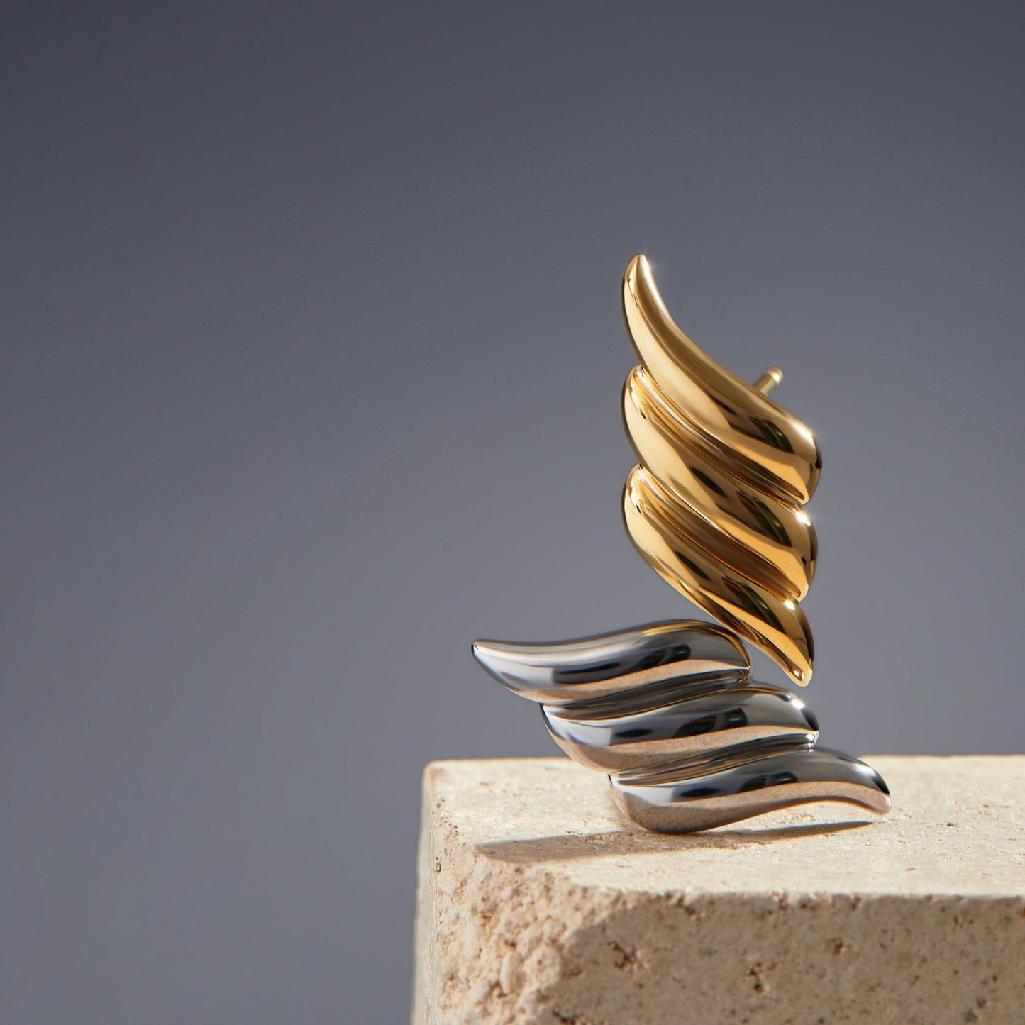 Triple wave stainless steel stud earrings and trendy rings boucle d'oreilles fixes 3 vagues et bagues tendance acier inoxydable MIAJWL