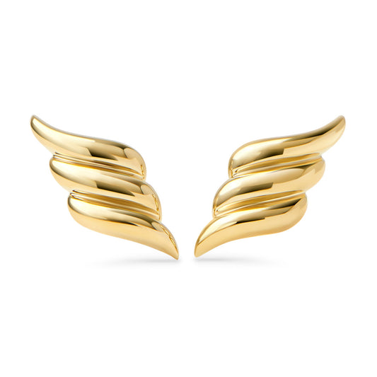 Trendy gold stainless steel triple wave earrings hypoallergenic safe for skin MAIJWL