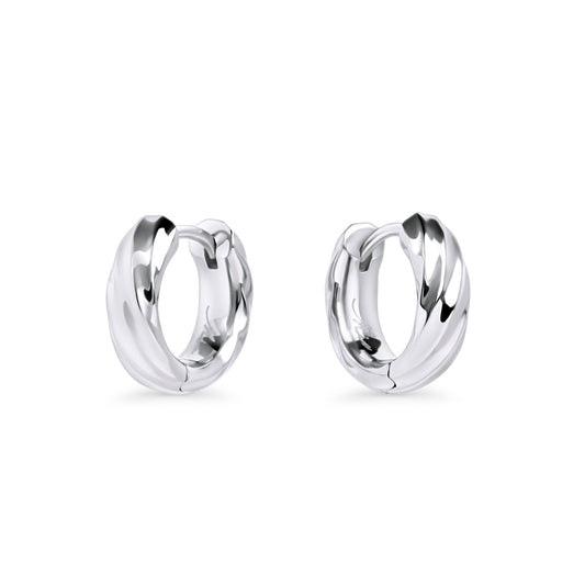 twisted silver waterproof stainless steel huggie earrings MIAJWL boucles d'oreilles dormeuses torsade acier inoxydable argent va à l'eau Mia Bijoux