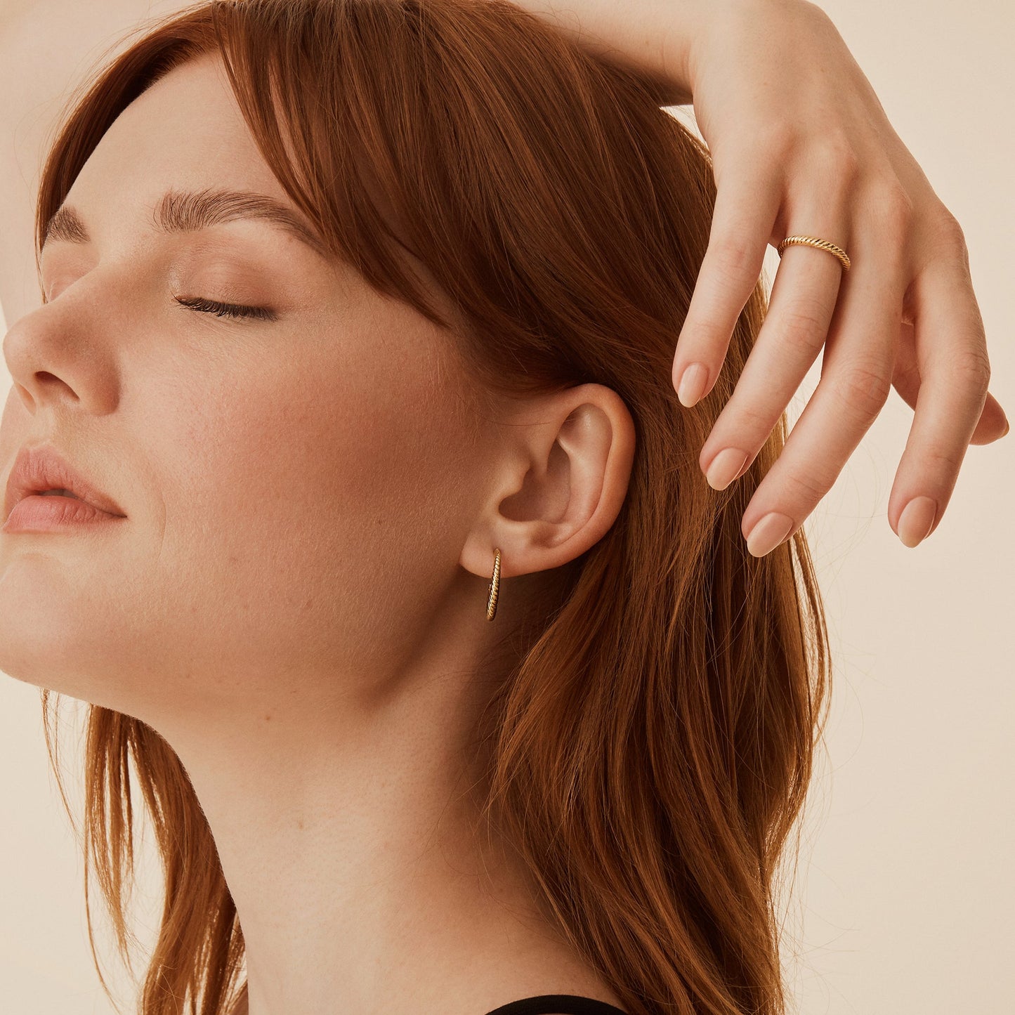 women stainless steel gold twisted ring and earring croissant boucles et bagues or femmes acier inox