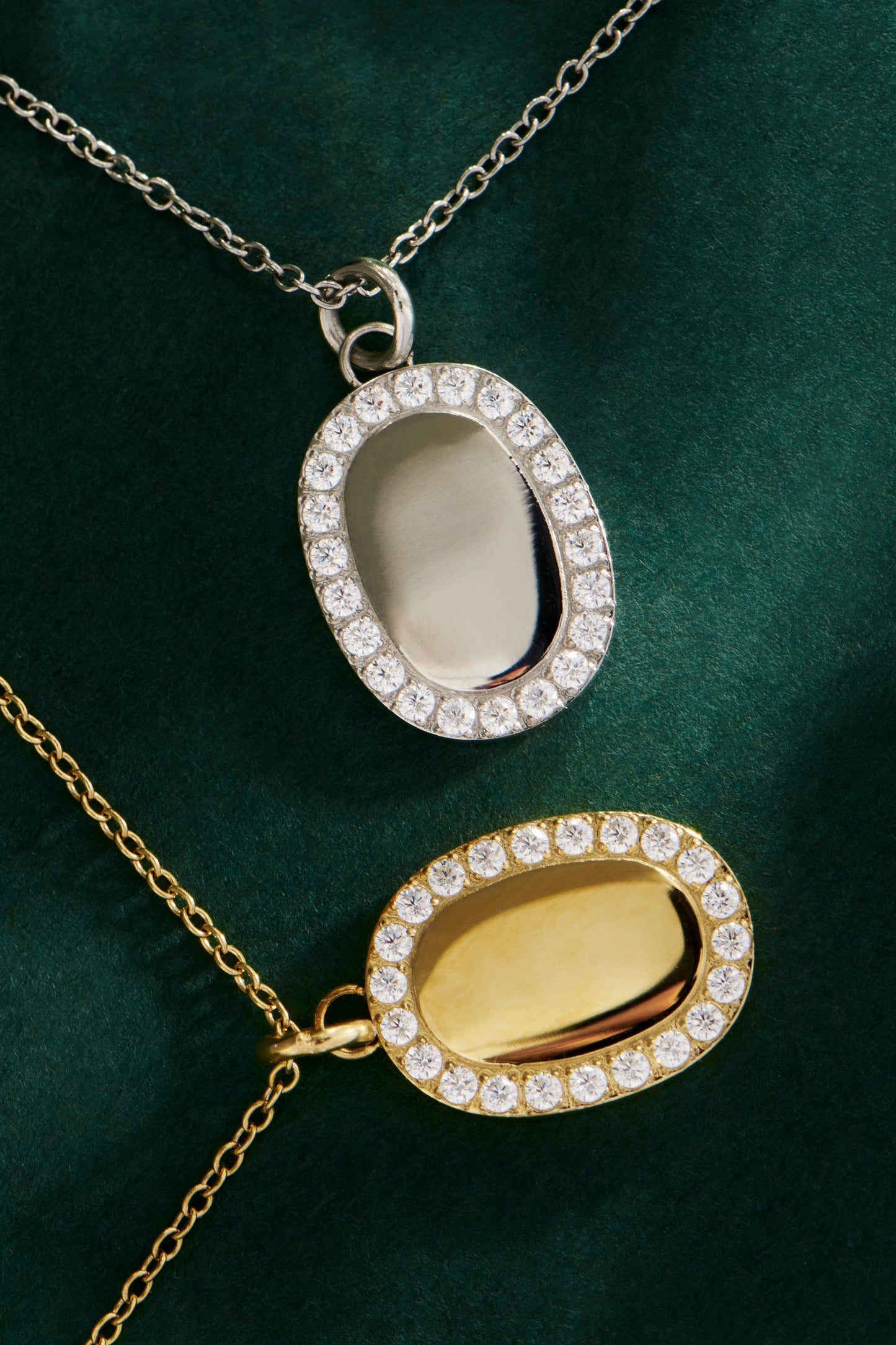 Oval pendant necklace with stones stainless steel pendentif chic ovale avec pierres acier inoxydable MIAJWL