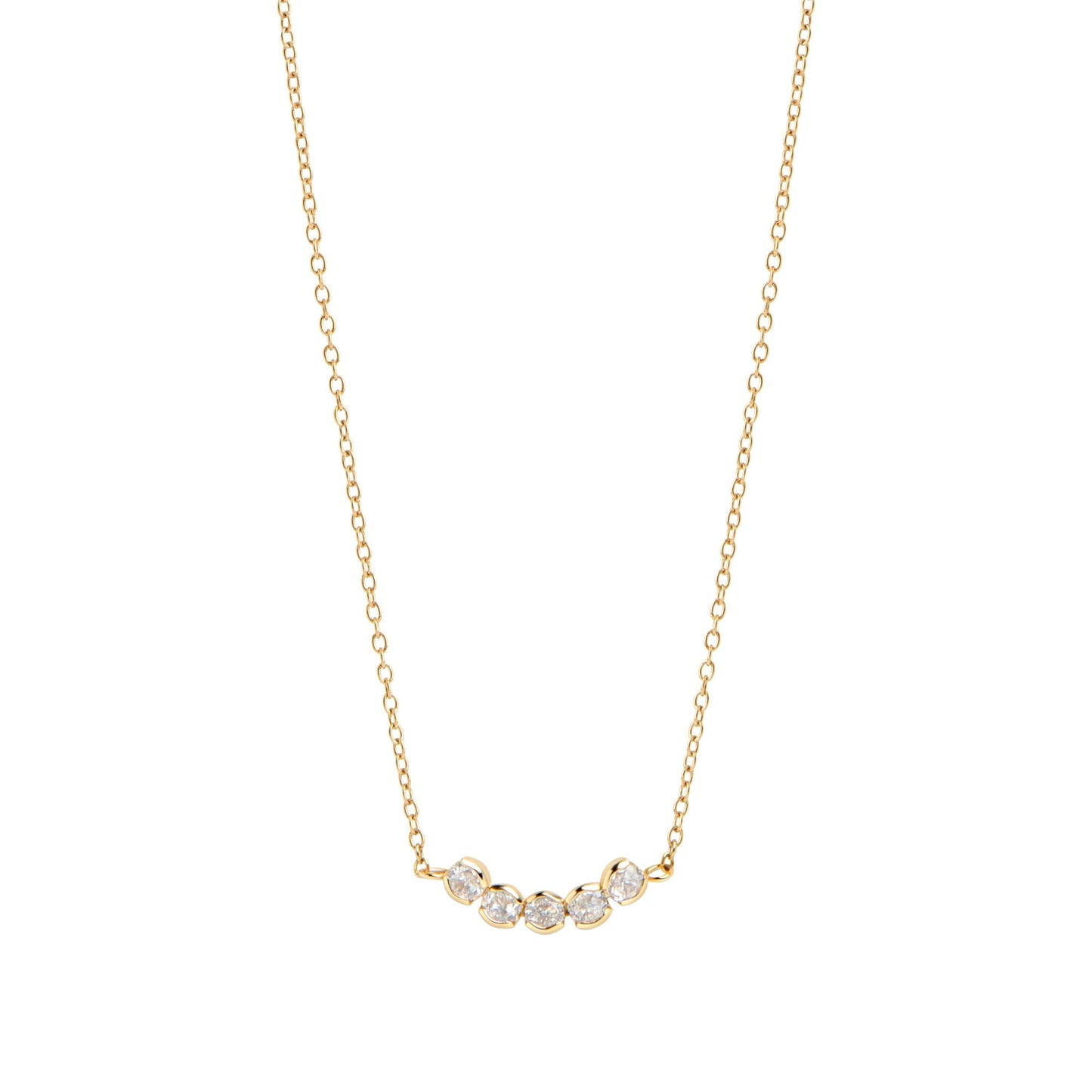 no allergy row of 5 cz stones gold stainless steel pendant necklace MIAJWL collier pendentif rang de pierres acier inoxydable or ne ternit pas Mia Bijoux