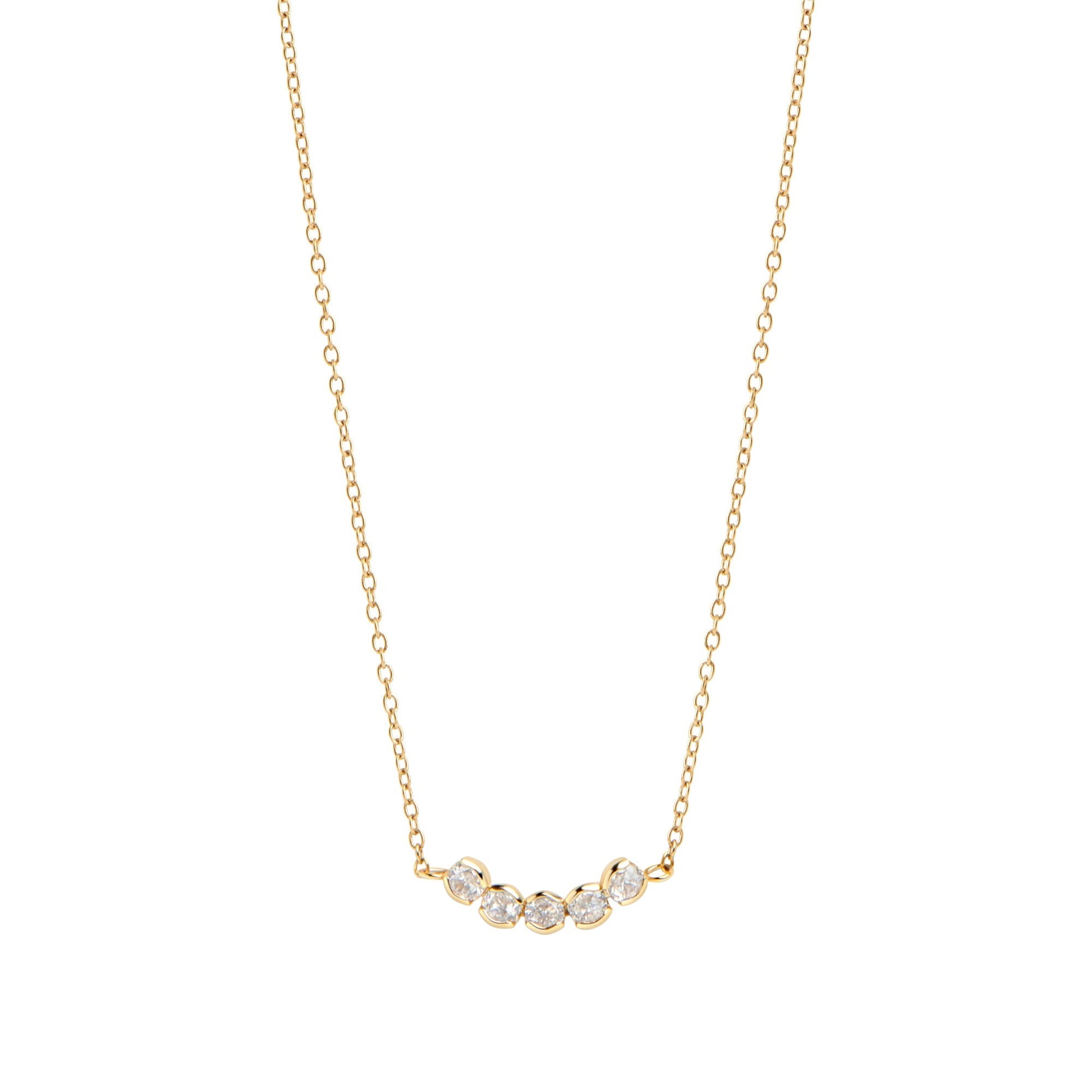 no allergy row of 5 cz stones gold stainless steel pendant necklace MIAJWL collier pendentif rang de pierres acier inoxydable or ne ternit pas Mia Bijoux