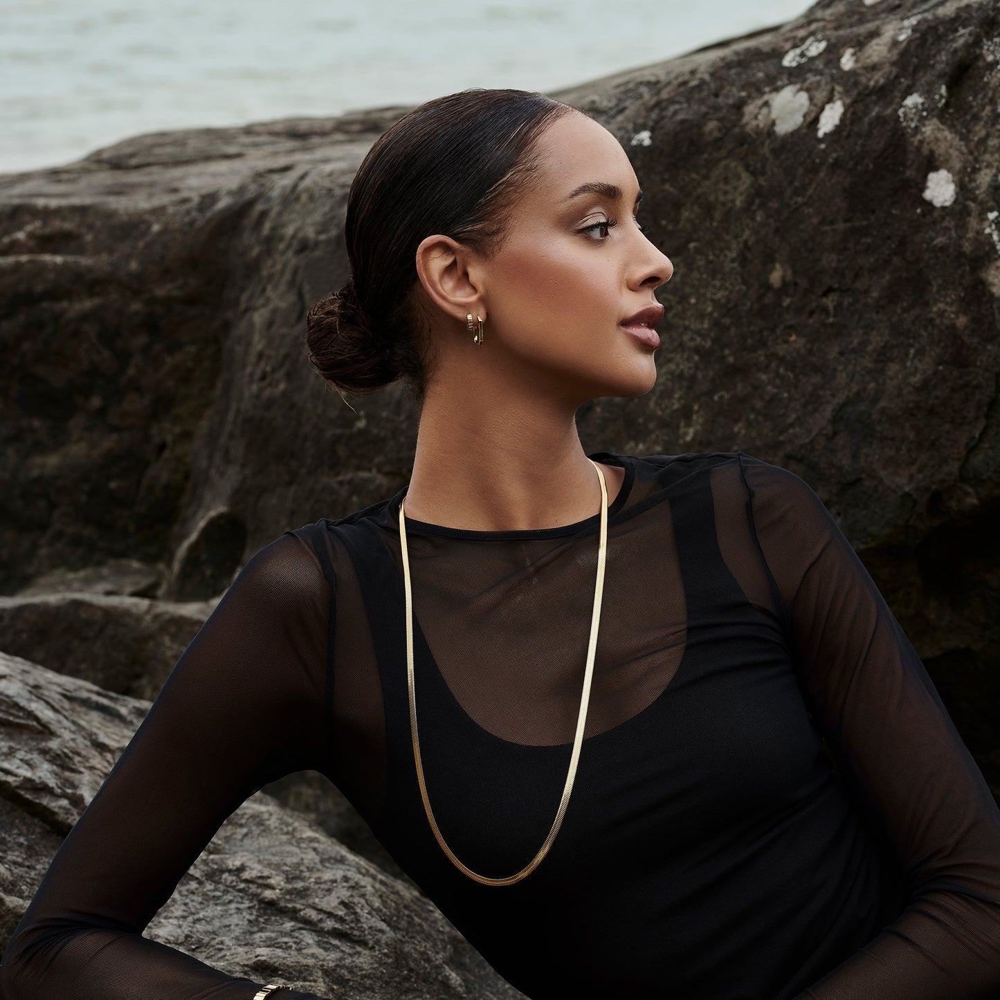 stainless steel long flat snake neck chain MIAJWL chaine de cou plate longue acier inoxydable Mia Bijoux