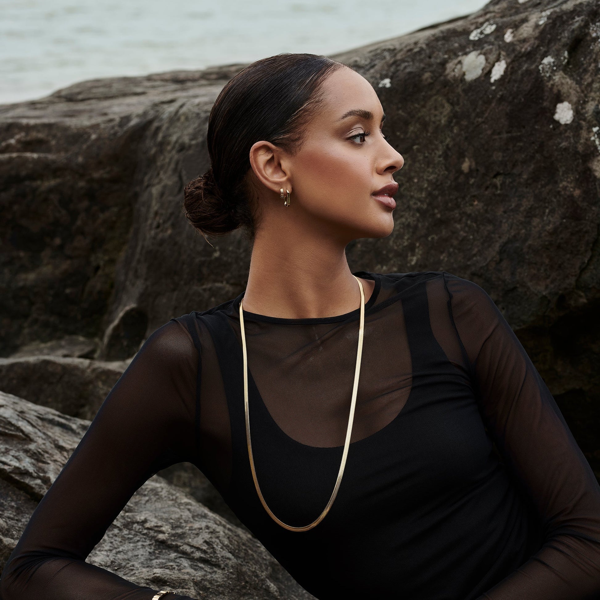 stainless steel long flat snake neck chain MIAJWL chaine de cou plate longue acier inoxydable Mia Bijoux