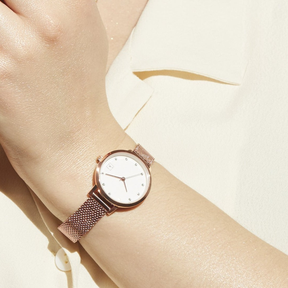 rose gold small and minimal watch with stones stainless steel W119M02DORO MIA Jewelry